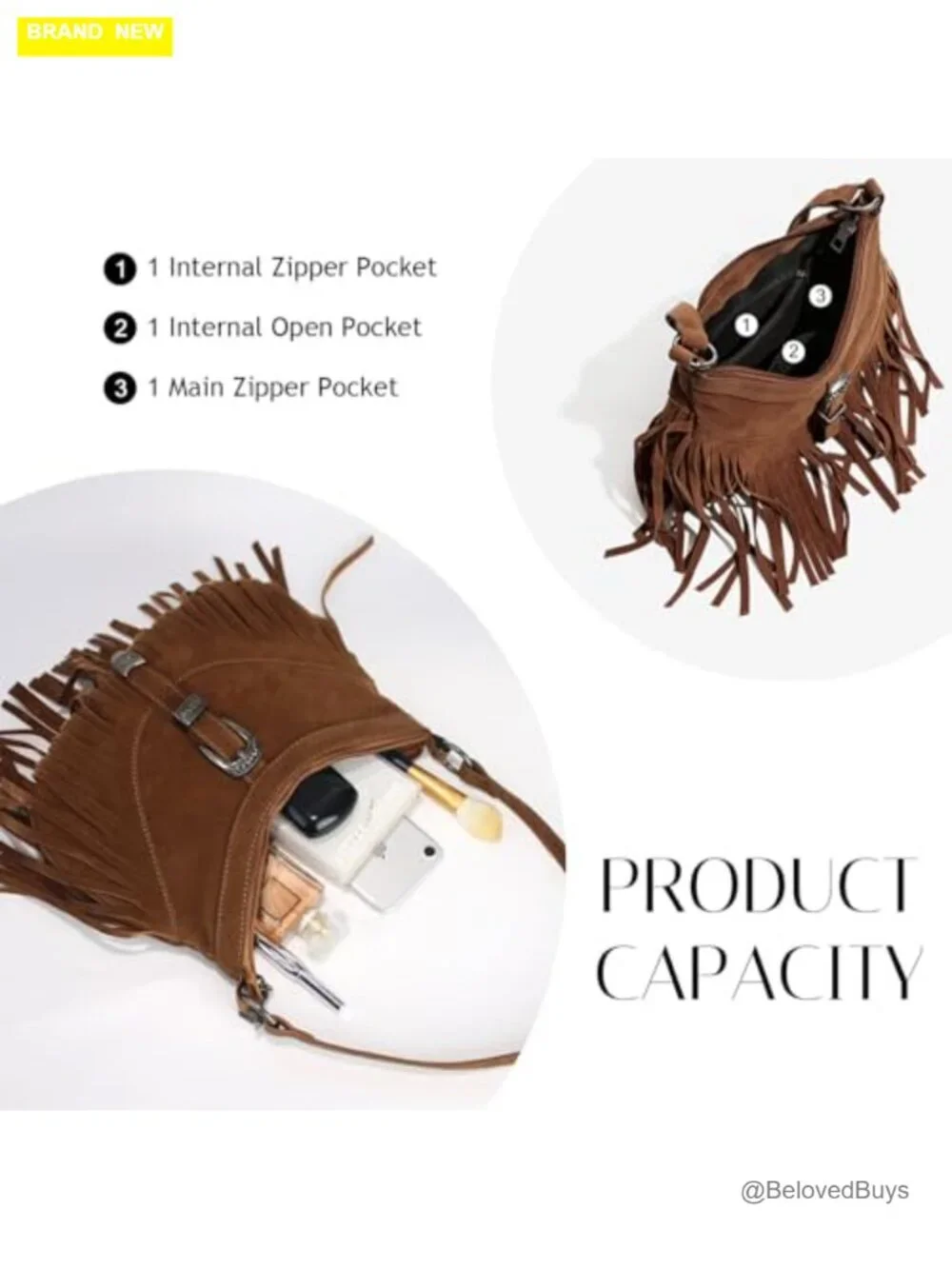 Vegan Suede Fringe Hobo Purse with Tassel Crossbody Shoulder Bag